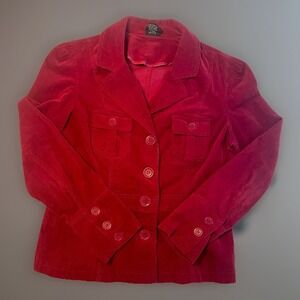 JKLA Red Corduroy Blazer Women's Large Retro Button Front Jacket